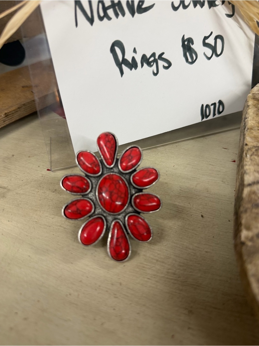 Red Floral Cluster Stone Ring - Women western Jewelry